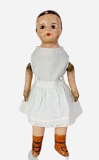 All cloth Ella Smith Doll Co. "Alabama Baby". 14" doll with molded shoulder head on torso, painted hair and facial features, painted tab jointed arms 