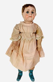 All Cloth Ella Smith Doll Co. "Alabama Baby". 22 1/2" doll with molded shoulder head on torso, painted hair and facial features, applied ears, painted
