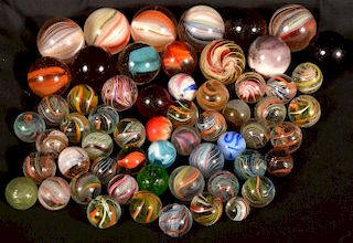 Lot of 19th C. Glass Swirl & Ribbon Core Marbles