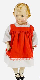 Composition turned shoulder head "Mibs". 16" doll with molded and painted hair and facial features, on cloth body with composition disk jointed arms a