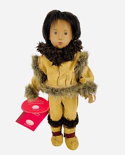 Sasha hard vinyl "Allan" by Gotz. 16 1/2" Artic doll with rooted hair, swivel head, painted facial features, on five-piece body, dressed in suede and 