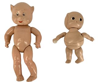 Lot of (2) composition socket head dolls including 11" Alexander pig with open-closed mouth, painted eyes and facial features, left arm is chipped by 