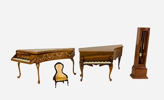 Lot of (4) wood miniature doll house furniture including signed piano's (pictured) (1) signed by Ralph Partelow.