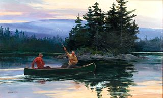 Chet Reneson (b. 1934), Fishermen in Green Canoe