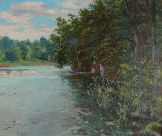 Pierre J. Martin (20th Century), Fishing Along the Bank