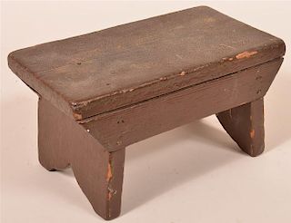 Antique Softwood Foot Stool Painted Brown.