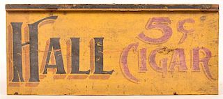 Hall 5-cent Cigar Painted Wood Advertising Sign.