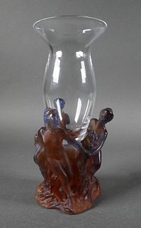 DAUM Crystal Pate De Verre Figural Vase