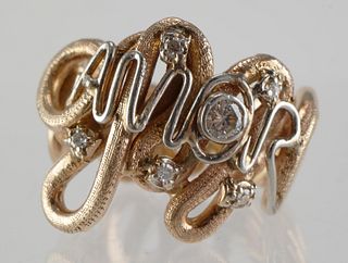14K Gold "Amor" and Diamond Ring