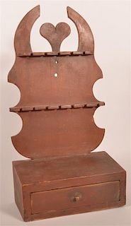 19th C Wooden Hanging Spoon Rack w/ Hearts