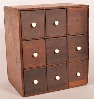 19th C. Apothecary Style Nine Drawer Cabinet