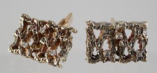 Vintage 14k Gold Nugget Diamonds Cufflinks