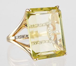 14K Yellow Gold Citrine & Diamond Ring