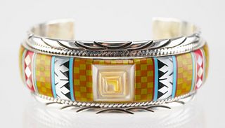 Sterling Micro Inlay Turquoise Cuff Bracelet