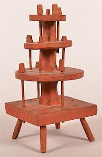 19th C. Primitive Wood Sewing Stand w/ Red Paint