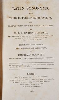 Book: LATIN SYNONYMS, Numesnil, 1809, Dromoland