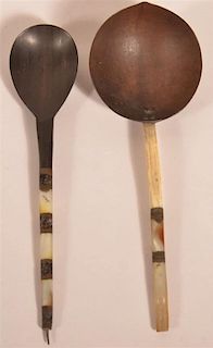 Pair of 19th C. Wooden Spoons w/ Shell Handles