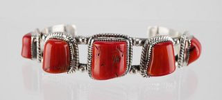 Sterling Red Coral Cuff Bracelet