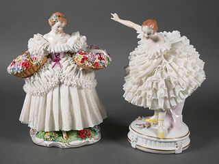 (2) Sitzendorf Dresden Porcelain Lace Figurine