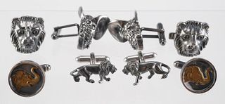 (4) Pair Sterling Lion & Elephant Cufflinks
