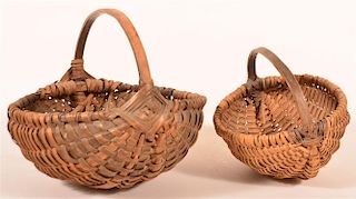 Two Antique Woven Oak Splint Field Baskets.