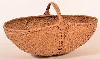 Antique Woven Ash Splint Gathering Basket.