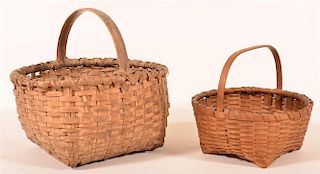 Two Antique Woven Splint Market Baskets.