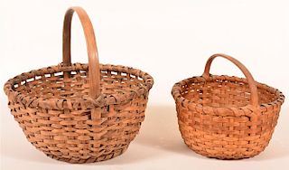 Two Antique Woven Oak Splint Market Baskets.