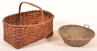 Two Woven Oak Splint Baskets.