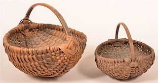 Two Antique Woven Oak Splint Field Baskets.