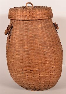 Large 19th C. Woven Oak Splint Basket w/ Lid