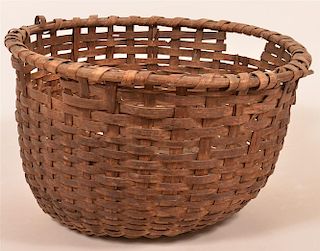 Antique Woven Oak Splint Circular Field Basket.