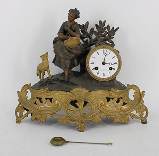 Antique Gilt & Patinated Metal Figural Clock.