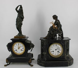 2 Antique Marble Clocks With Figural Tops.
