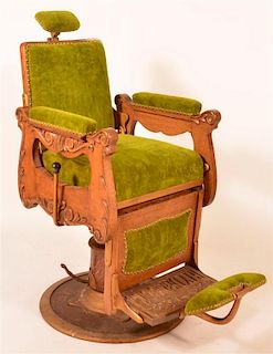 Victorian Oak and Brass Hydraulic  Barber Chair.