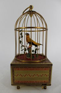 Antique Enamel Decorated Bronze Bird Automaton.