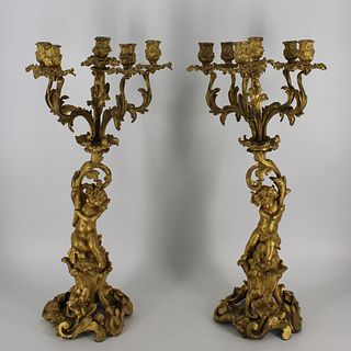Antique And Fine Quality Pr Of Gilt Bronze Figural