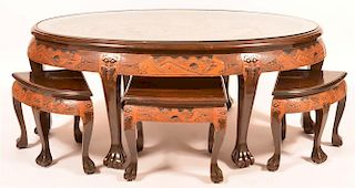 Rosewood Oriental Cocktail Table and Stools.