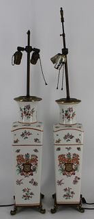 Pair Antique Porcelain Armorial Lamps.