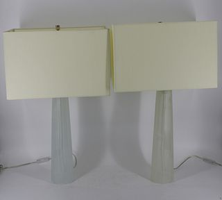 A Pair Of Murano Glass Faceted Glass  Lamps.