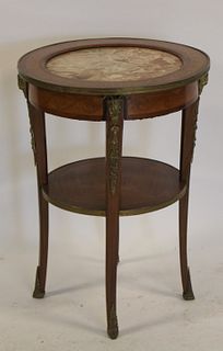 Antique Bronze Mounted Inlaid Table With Marble