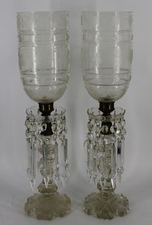 Attributed To Baccarat Pair Of Glass Hurricane