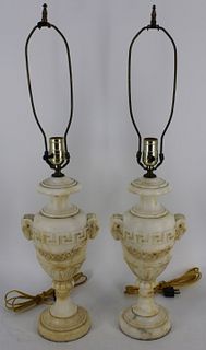 An Antique Pair Of Onyx Urn Form Lamps.