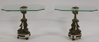 Pair Of  Antique Bronze Side Tables With Glass