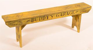 Advertising Bench Signed Buddy's Garage.