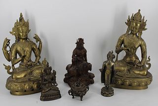 Antique Metal & Wood Buddha & An Incense Burner.