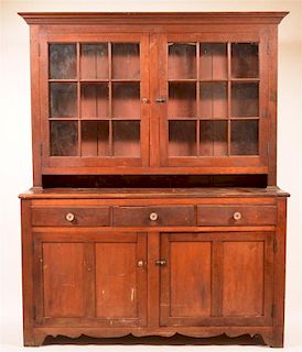 PA Federal Cherry Two Part Dutch Cupboard.