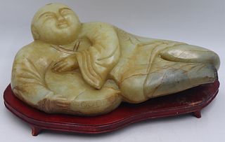 Large Carved Jade Prone Boy with Pillow.