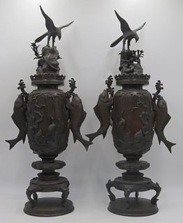 Pair of Signed Meiji Period Temple Bronzes.