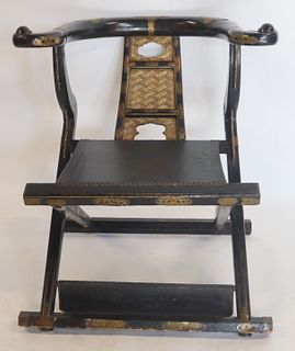 Japanese Brass Mounted Folding Throne Chair.